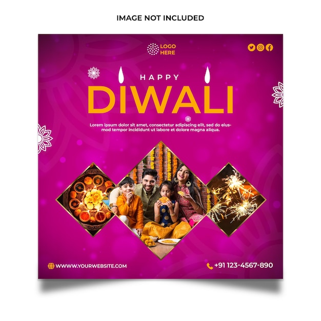 PSD Креативный пост в социальных сетях happy diwali