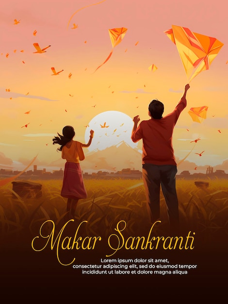 Creative happy makar sankranti festival banner design template with kites