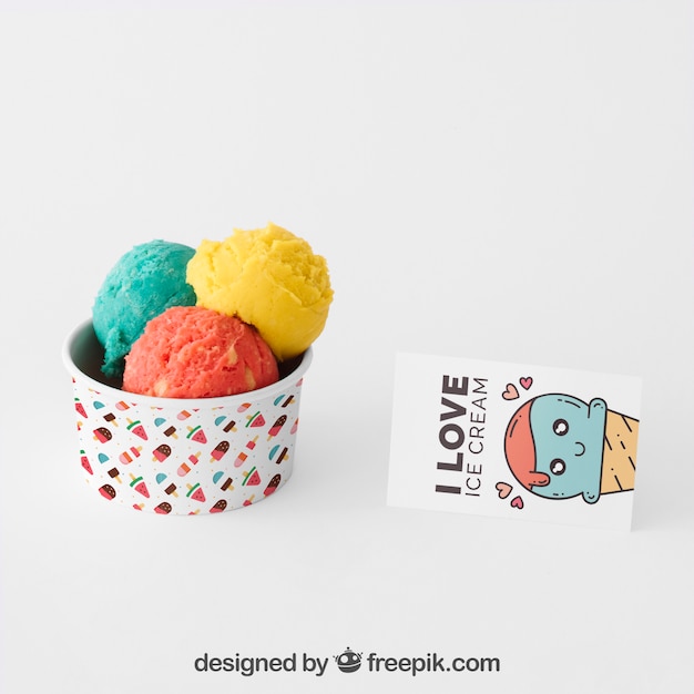 PSD creative ice cream mockup with stationery concept