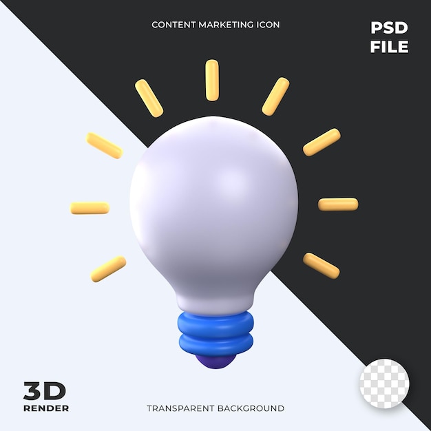 PSD 콘텐츠 마케팅 ui에 적합한 창의적인 아이디어 3d 아이콘 그림 전구