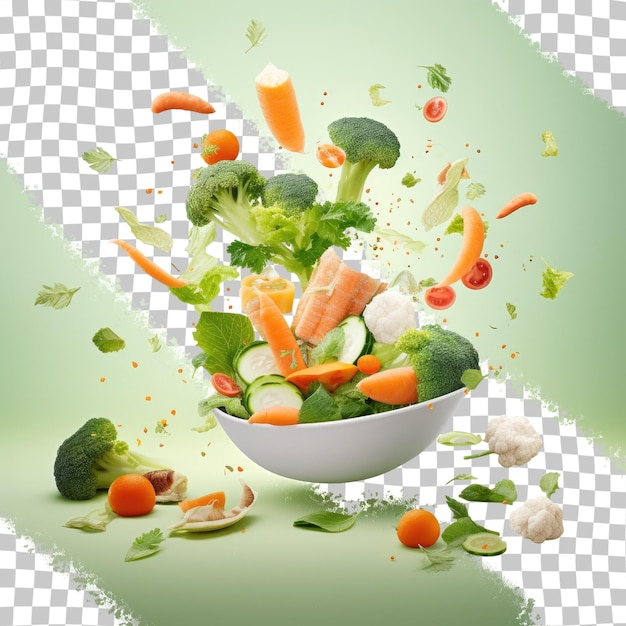 PSD creative idea flying vegetables on transparent background