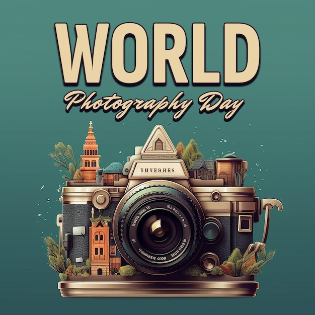 PSD creative illustration poster design for world photography day celebration