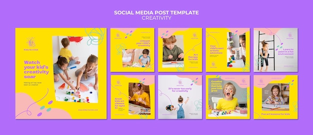 PSD set di post instagram per bambini creativi