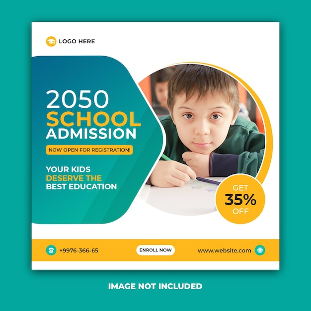 Creative kids school admission social media post or banner design template