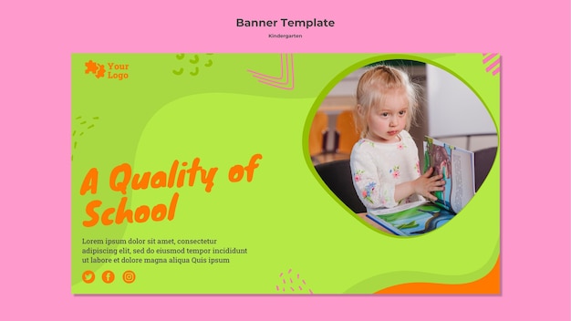 PSD creative kindergarten horizontal banner with photo