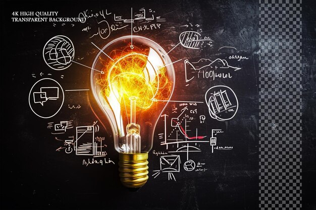 Creative light bulb with drawing business strategy on transparent background