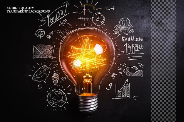 Creative light bulb with drawing business strategy on transparent background