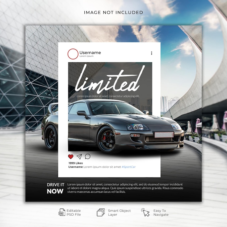 PSD creative limited car ads template on social media