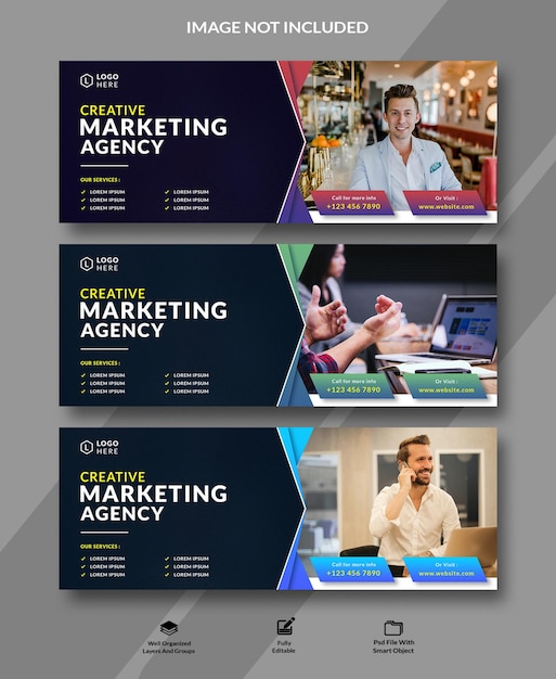 PSD creative marketing agency facebook cover and web banner