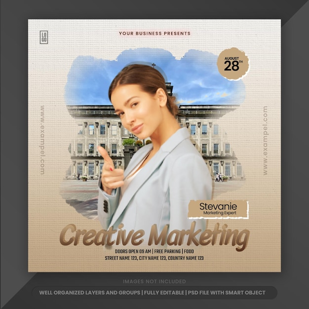 Creative marketing webinar flyer for social media post banner template