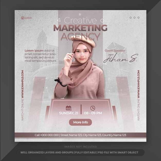 PSD creative marketing webinar flyer for social media post banner template