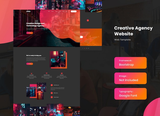 Creative and media agency website template in dark mode