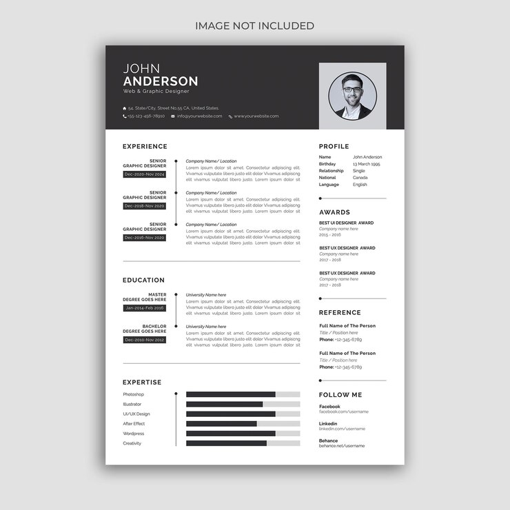 PSD creative and modern resume or cv template