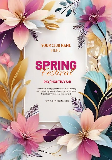 PSD creative and modern spring invitation card template with abstract and colorful floral elements