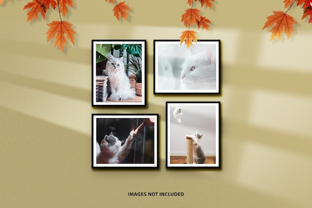 PSD creative moodboard or photo frame mockup with leafs effect