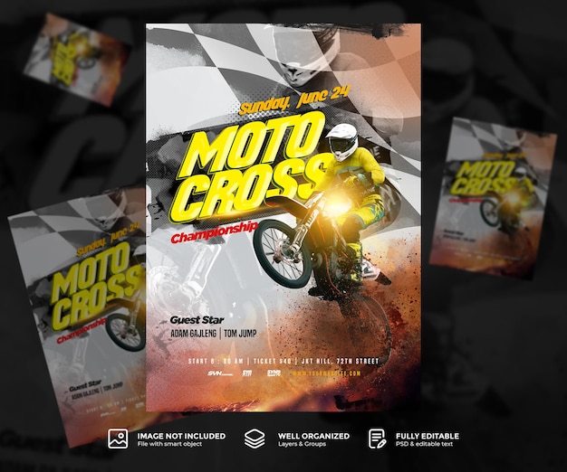PSD modello di poster di motocross creativo per eventi automobilistici