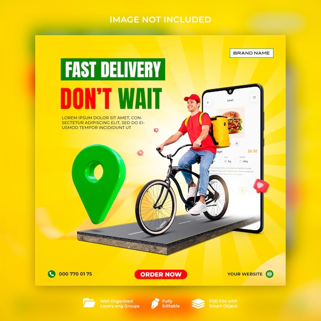 PSD creative online product delivery service social media and instagram banner post design template