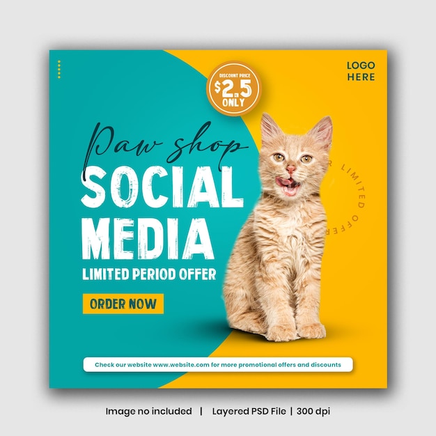PSD creative pet store or pet food store social media template
