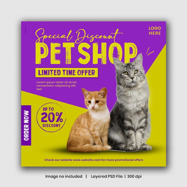 creative pet store or pet food store social media template