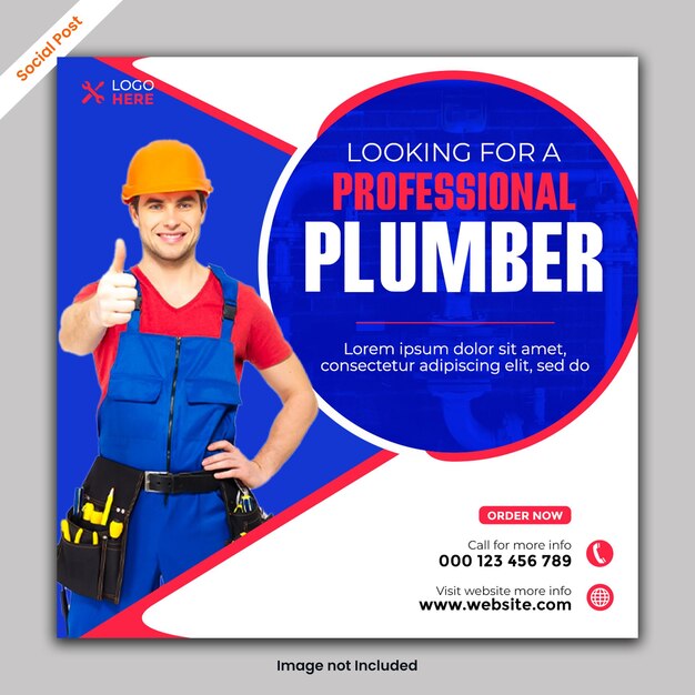 PSD creative plumbing service social media post template