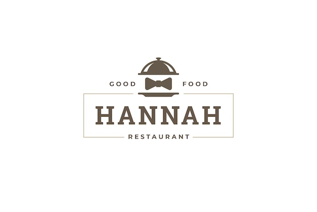 Creative premium restaurant vintage logo design template gentleman bow tie serving plate