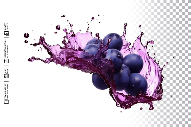 PSD creative purple grape splash swirl on transparent layer in psd