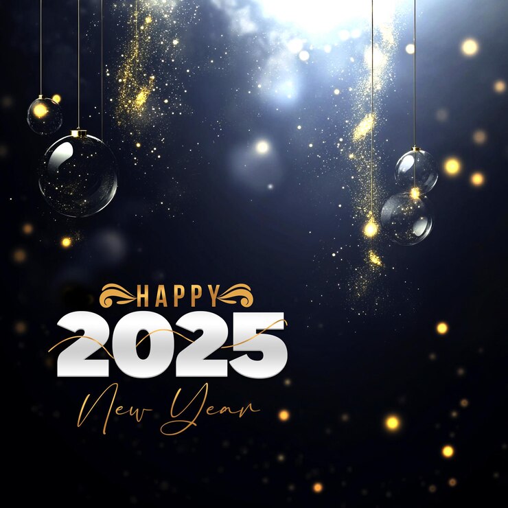 PSD creative realistic happy new year poster with realistic lights on a dark background creating a fest