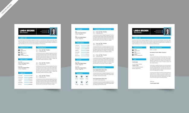 PSD カバーレター付きのクリエイティブな履歴書レイアウト