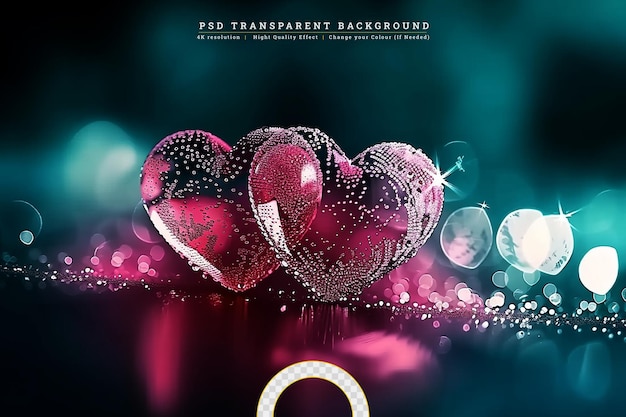 PSD creative shiny bubble hearts with sparkle frame on transparent background