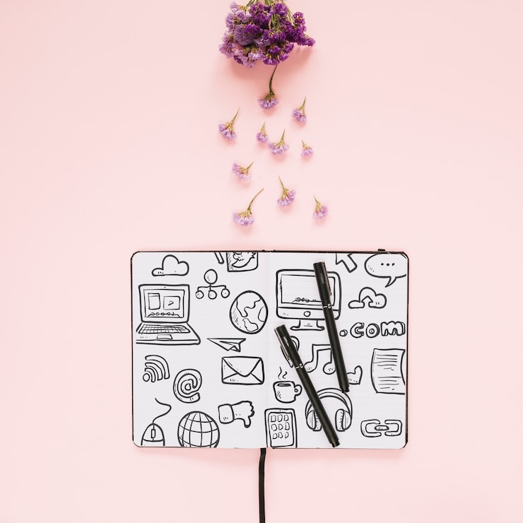 PSD creative social media and internet mockup with booklet or cover