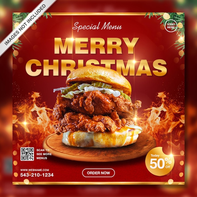 PSD modello di post di instagram per la promozione di cibo speciale natalizio creativo