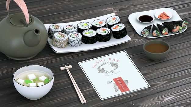 Creative sushi bar menu mockup