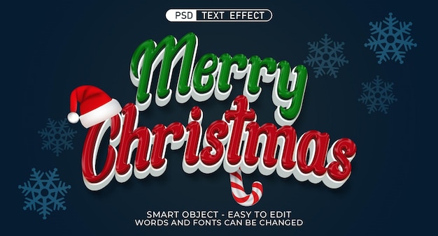 PSD 크리 에이 티브 텍스트 메리 크리스마스 편집 가능한 텍스트 효과 3d 스타일