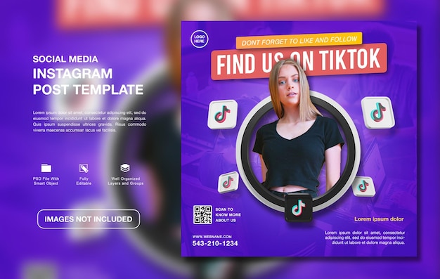 Modello di post instagram per la promozione del canale tiktok creativo