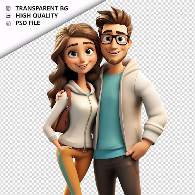 PSD white creative couple 3d cartoon style sullo sfondo bianco i