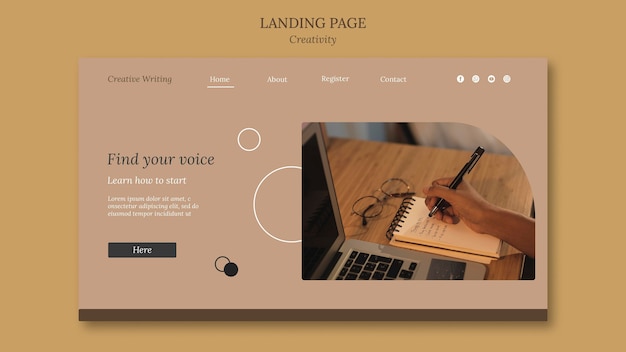 PSD creative writing landing page template