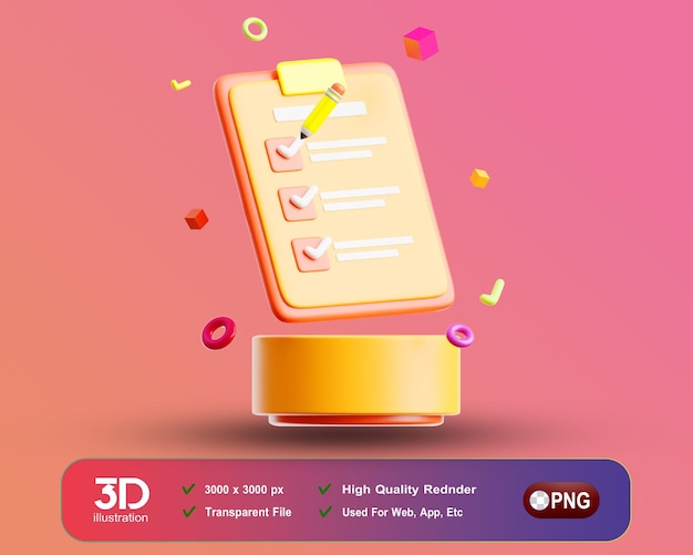 PSD creativepreneur 3d to do list on isolated background