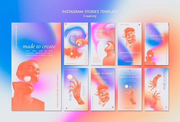 Creativiteit instagram verhalencollectie met subtiele verloopstijl