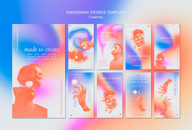 PSD creativiteit instagram verhalencollectie met subtiele verloopstijl