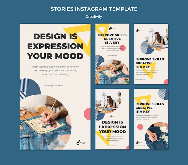 PSD storie di instagram di concetto di creatività