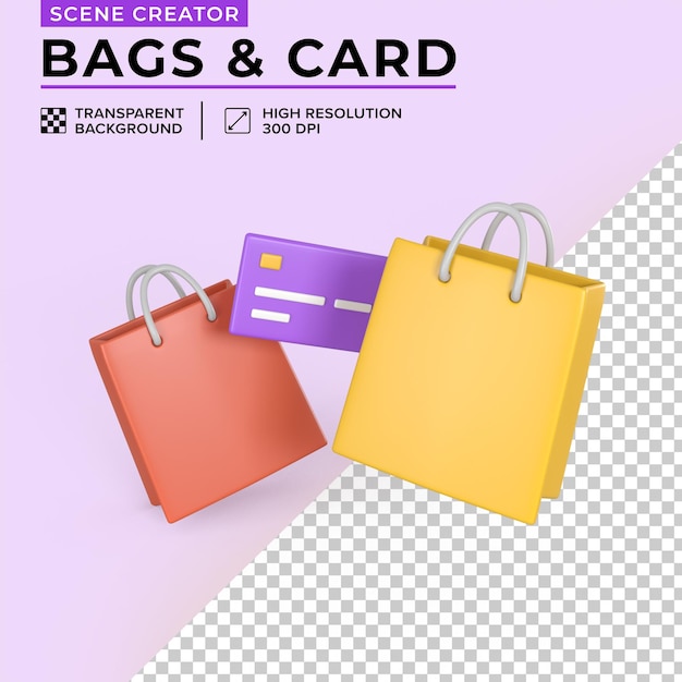 Credit Card and Bag Scene creator 3D Illustration