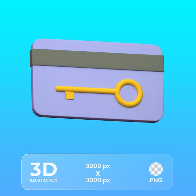 Credit card key 3d icon 3d render