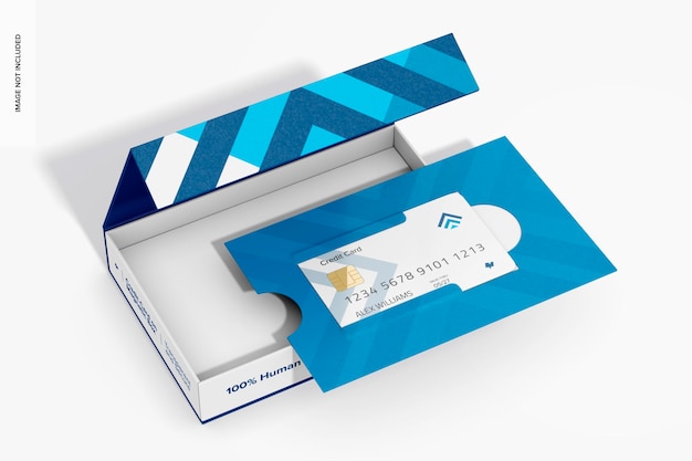 Credit card on magnetic box mockup perspective