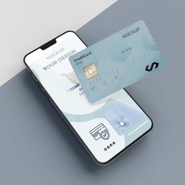 Carta di credito mock up con il cellulare