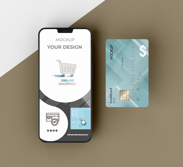 Carta di credito mock up con il cellulare