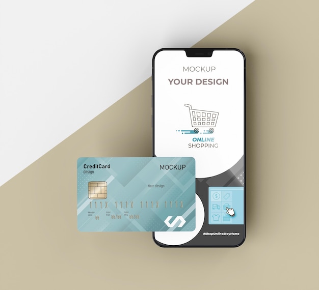 PSD carta di credito mock up con il cellulare