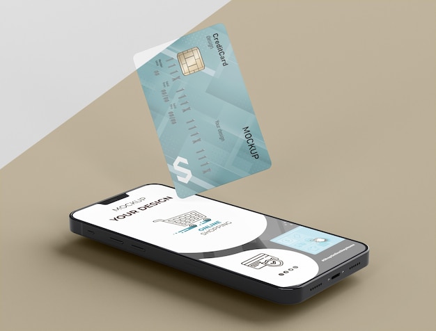 PSD carta di credito mock up con il cellulare