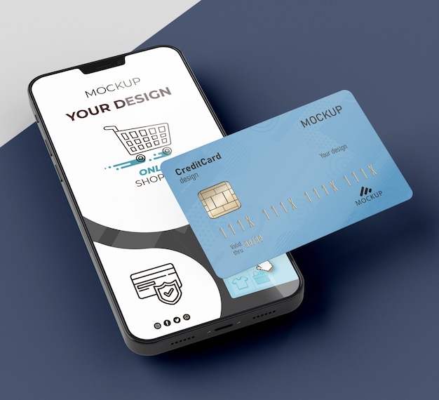 Credit card mock up with mobile