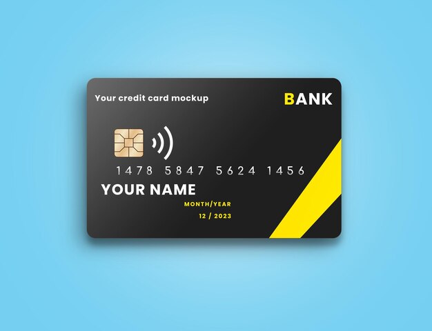 PSD credit card mockup on blue background