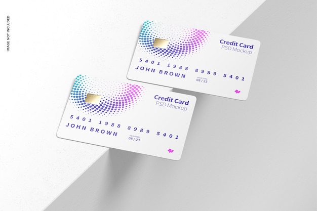 Premium PSD | Credit cards mockup, perspective view